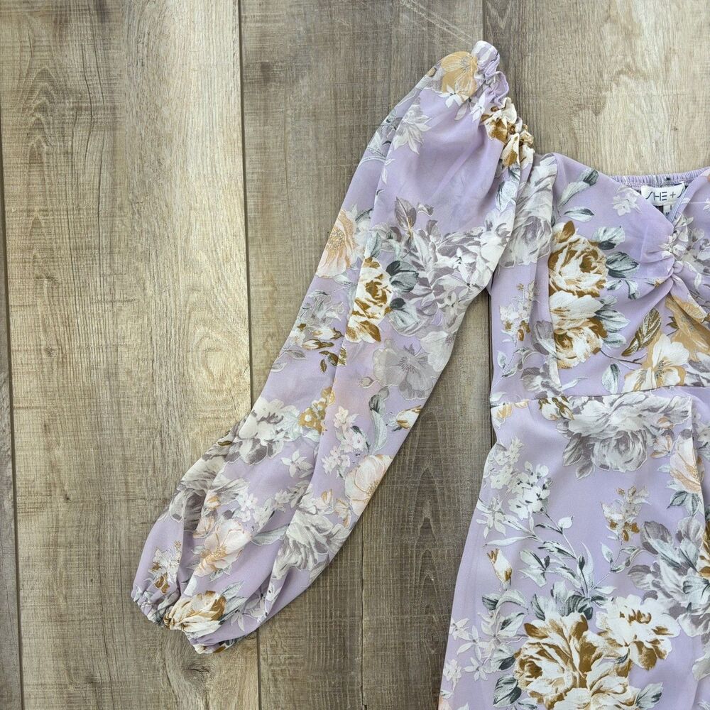 Floral Womens Mini Dress Pastel Lilac Size L Cottagecore Romantic Coquette Fairy - Picture 9 of 15
